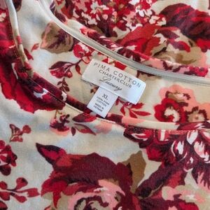 Charter Club Shirt Women's XL Red Roses Round Neck Top 100% Pima Cotton Comfort